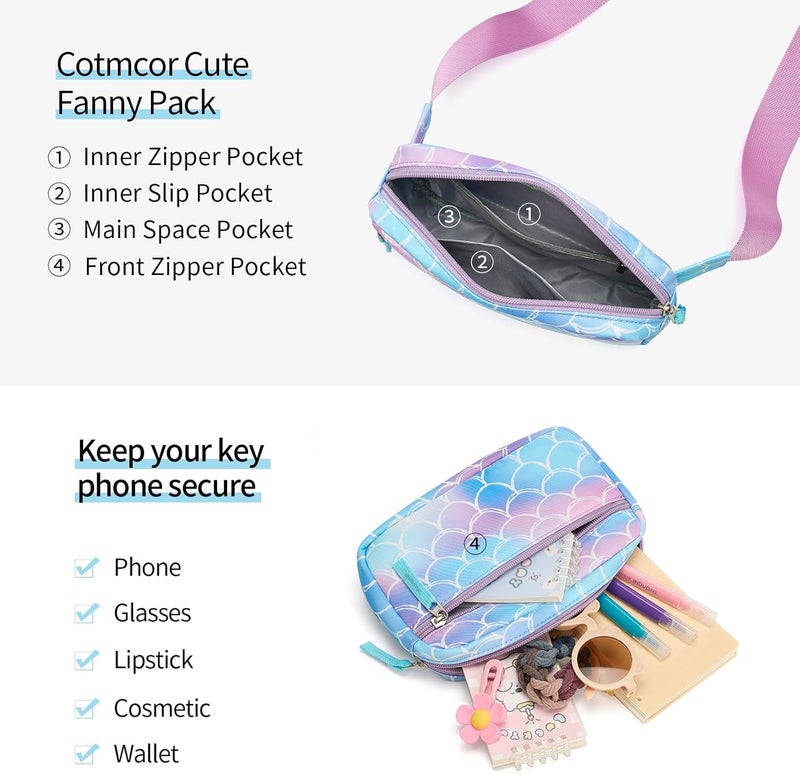 cotmcor Store Valentines Day Gifts for Kids: Fanny Pack Birthday Gift for 5 6 7 8 9 10 11 12 Year Old Teen Girls, Preppy Cute Trendy Stuff Colorblock Crossbody Bag Adjustable Belt Bags for Travel Outdoor - Image 3